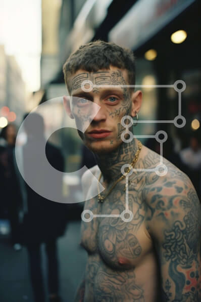 Intra Συλλεκτικό Ξύλινο Παζλ Plywood  4mm - Άνδρας με τατουάζ και κοσμήματα Σε Ξύλινο Κουτί - Διαστάσεις Puzzle: 10x10 cm – 25 κομμάτια