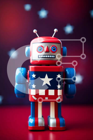 Intra Συλλεκτικό Ξύλινο Παζλ Plywood  4mm - Κόκκινο, λευκό και μπλε παιχνίδι ρομπότ σε σχέδιο αμερικανικής σημαίας Σε Ξύλινο Κουτί - Διαστάσεις: 10x10 cm – 25 κομμάτια