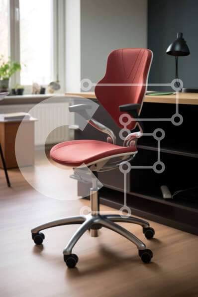 Intra Συλλεκτικό Ξύλινο Παζλ Plywood  4mm - Κόκκινη καρέκλα γραφείου σε ανοιχτό χώρο εργασίας με λάμπα στο γραφείο Σε Ξύλινο Κουτί - Διαστάσεις Puzzle: 10x10 cm – 25 κομμάτια