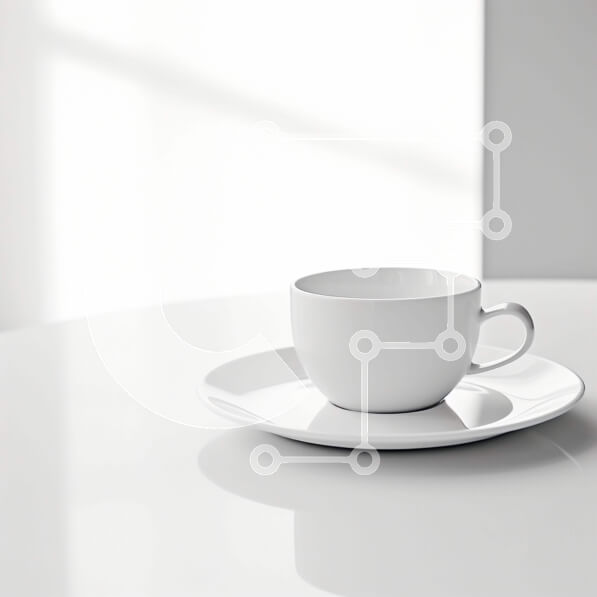 Intra Συλλεκτικό Ξύλινο Παζλ Plywood  4mm - Λευκό φλιτζάνι, πιατάκι και πιάτο σε άδειο τραπέζι Σε Ξύλινο Κουτί - Διαστάσεις: 10x10 cm – 25 κομμάτια