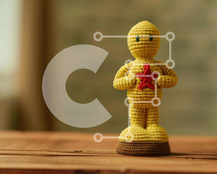 Intra Συλλεκτικό Ξύλινο Παζλ Plywood  4mm - Καλλιτεχνική κίτρινη φιγούρα με κροσέ Σε Ξύλινο Κουτί - Διαστάσεις Puzzle: 10x10 cm – 25 κομμάτια