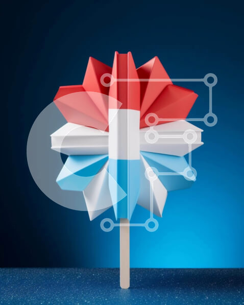 Intra Συλλεκτικό Ξύλινο Παζλ Plywood  4mm - Λουλούδι Origami που μοιάζει με τη σημαία των Ηνωμένων Πολιτειών Σε Ξύλινο Κουτί - Διαστάσεις Puzzle: 10x10 cm – 25 κομμάτια