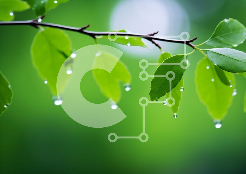 Intra Συλλεκτικό Ξύλινο Παζλ Plywood  4mm - Πράσινα φύλλα με σταγονίδια νερού σε ένα κλαδί Σε Ξύλινο Κουτί - Διαστάσεις: 10x10 cm – 25 κομμάτια