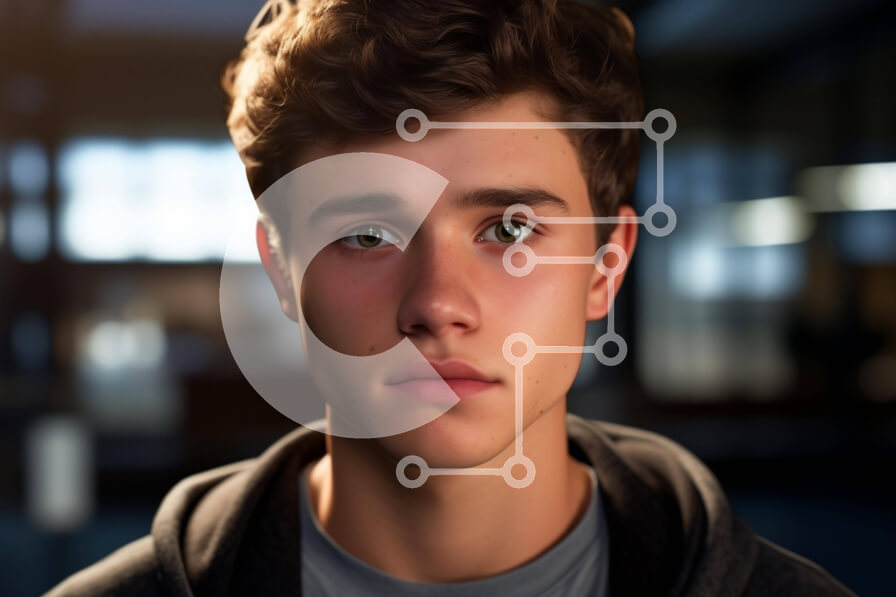 Intra Συλλεκτικό Ξύλινο Παζλ Plywood  4mm - Νεαρός άνδρας που στέκεται μπροστά από τον ανοιχτό χώρο με τα φώτα τοίχου Σε Ξύλινο Κουτί - Διαστάσεις Puzzle: 10x10 cm – 25 κομμάτια