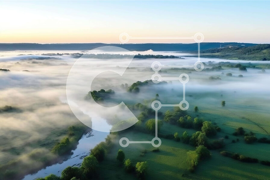 Intra Συλλεκτικό Ξύλινο Παζλ Plywood  4mm - Αεροφωτογραφία της κοιλάδας και του ποταμού καλυμμένη με ομίχλη Σε Ξύλινο Κουτί - Διαστάσεις: 10x10 cm – 25 κομμάτια