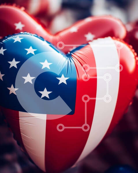 Intra Συλλεκτικό Ξύλινο Παζλ Plywood  4mm - Μπαλόνια σε σχήμα καρδιάς αμερικανικής σημαίας Σε Ξύλινο Κουτί - Διαστάσεις: 10x10 cm – 25 κομμάτια