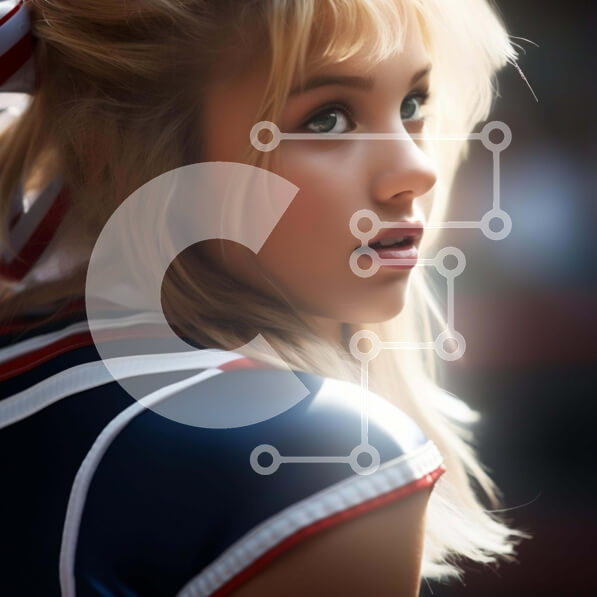 Intra Συλλεκτικό Ξύλινο Παζλ Plywood  4mm - Ξανθιά μαζορέτα με μπλε μάτια σε πορτοκαλί, κόκκινη και λευκή στολή μαζορέτας Σε Ξύλινο Κουτί - Διαστάσεις Puzzle: 10x10 cm – 25 κομμάτια