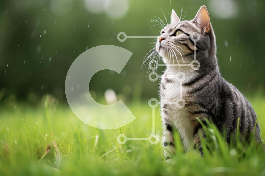 Σετ των 2 Intra Συλλεκτικό Ξύλινο Παζλ Plywood  4mm - Γκρι και άσπρη γάτα στο γρασίδι Σε Ξύλινο Κουτί - Διαστάσεις: 10x10 cm – 25 κομμάτια