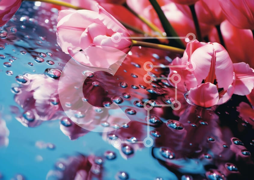 Intra Συλλεκτικό Ξύλινο Παζλ Plywood  4mm - Κοντινό πλάνο ροζ τουλίπες με σταγονίδια νερού Σε Ξύλινο Κουτί - Διαστάσεις: 10x10 cm – 25 κομμάτια