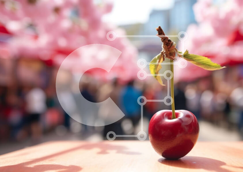 Intra Συλλεκτικό Ξύλινο Παζλ Plywood  4mm - Ζωντανό κόκκινο κεράσι σε εορταστικό περιβάλλον Σε Ξύλινο Κουτί - Διαστάσεις: 10x10 cm – 25 κομμάτια