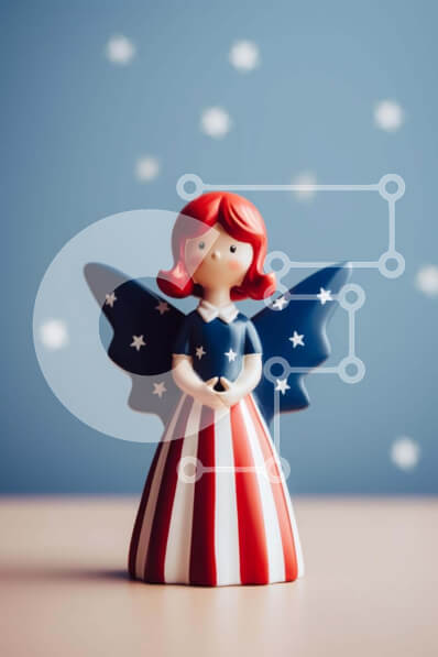 Intra Συλλεκτικό Ξύλινο Παζλ Plywood  4mm - Ειδώλιο αγγέλου αμερικανικής σημαίας στο πατριωτικό τραπέζι Σε Ξύλινο Κουτί - Διαστάσεις Puzzle: 10x10 cm – 25 κομμάτια