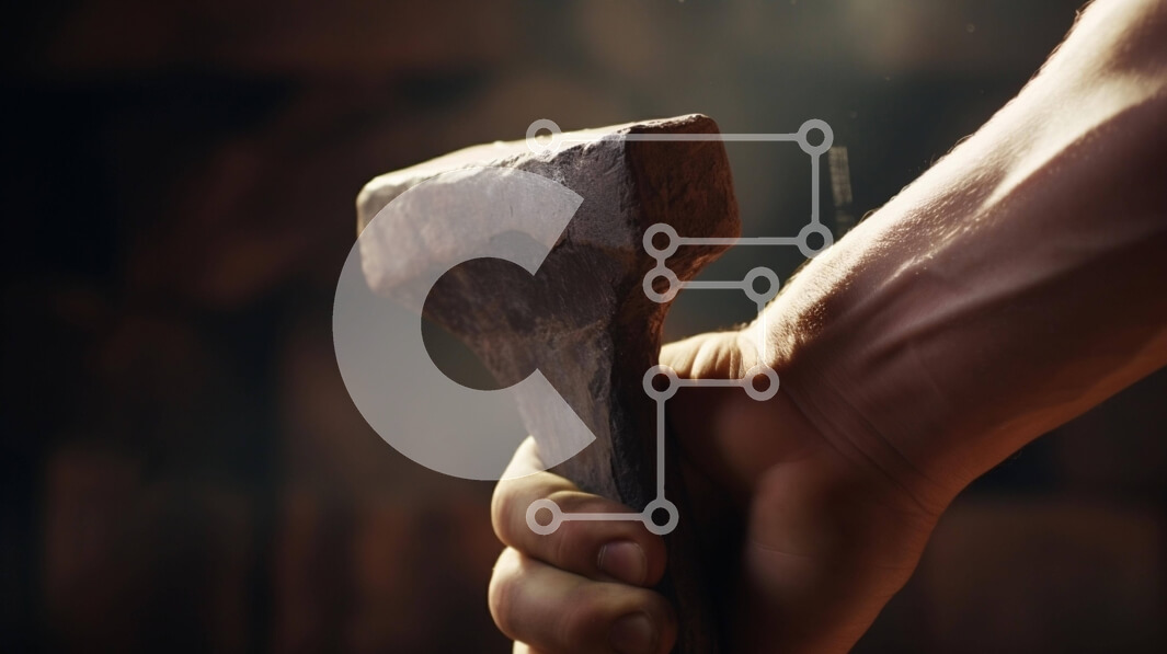 Intra Συλλεκτικό Ξύλινο Παζλ Plywood  4mm - Χέρι που κρατά τσεκούρι ή σφυρί Σε Ξύλινο Κουτί - Διαστάσεις Puzzle: 10x10 cm – 25 κομμάτια