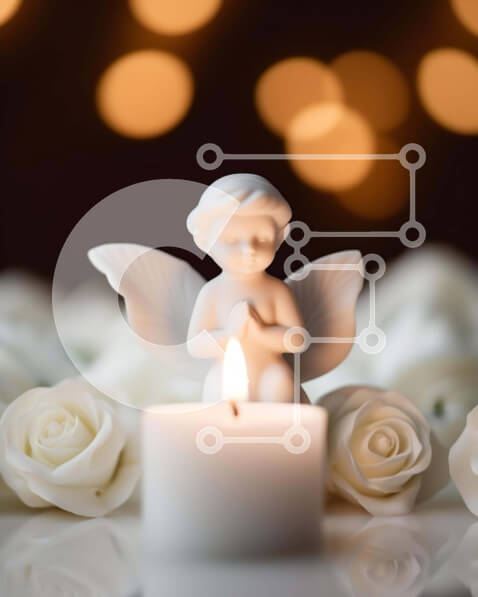 Intra Συλλεκτικό Ξύλινο Παζλ Plywood  4mm - Θρησκευτική σκηνή μνήμης με κερί, άγγελο και λευκά τριαντάφυλλα Σε Ξύλινο Κουτί - Διαστάσεις Puzzle: 10x10 cm – 25 κομμάτια