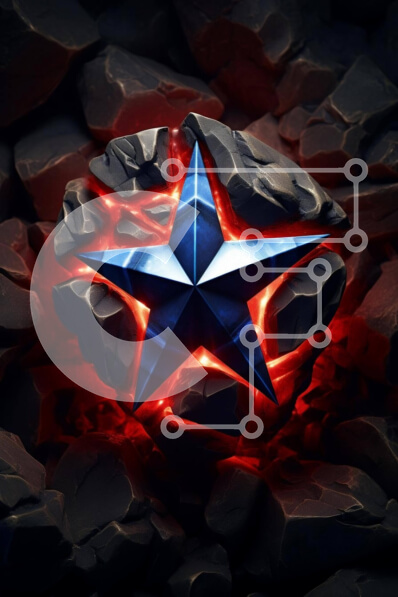 Intra Συλλεκτικό Ξύλινο Παζλ Plywood  4mm - Κόκκινο και μπλε αστέρι σύμβολο στους βράχους Σε Ξύλινο Κουτί - Διαστάσεις Puzzle: 10x10 cm – 25 κομμάτια