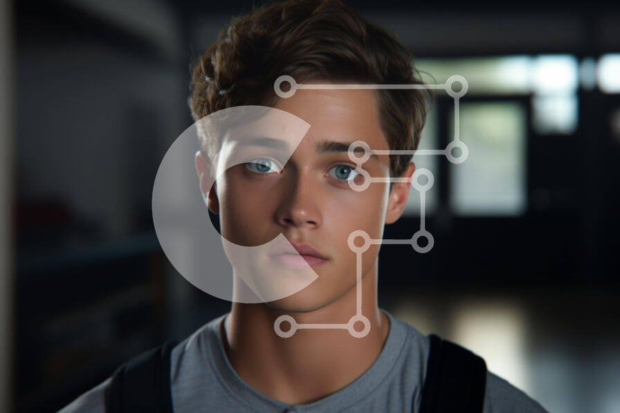 Intra Συλλεκτικό Ξύλινο Παζλ Plywood  4mm - Πορτρέτο ενός νεαρού άνδρα με μπλε μάτια και σακίδια Σε Ξύλινο Κουτί - Διαστάσεις Puzzle: 10x10 cm – 25 κομμάτια