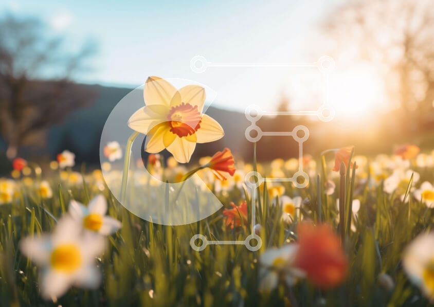 Intra Συλλεκτικό Ξύλινο Παζλ Plywood  4mm - Πολύχρωμα λουλούδια στο χωράφι με τη δύση του ηλίου Σε Ξύλινο Κουτί - Διαστάσεις: 10x10 cm – 25 κομμάτια