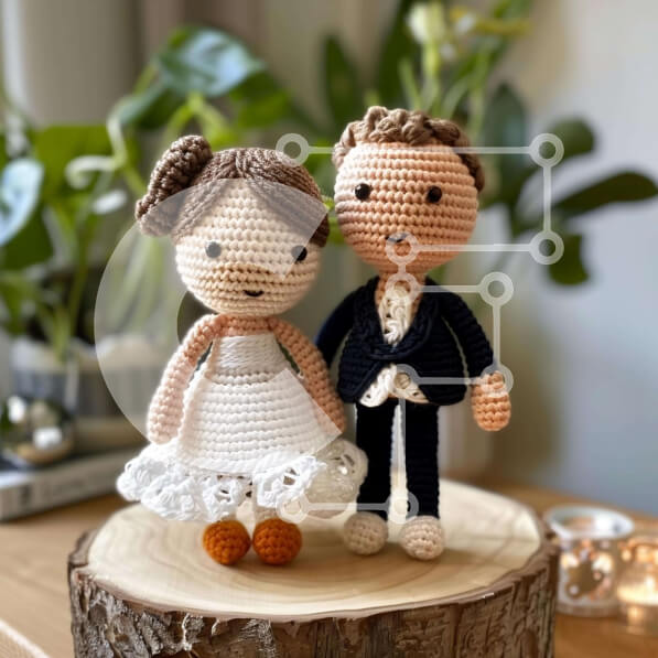 Intra Συλλεκτικό Ξύλινο Παζλ Plywood  4mm - Γιορτή με κροσέ κούκλες γάμου Σε Ξύλινο Κουτί - Διαστάσεις Puzzle: 10x10 cm – 25 κομμάτια