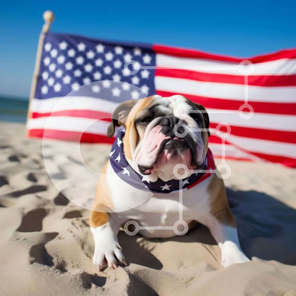 Intra Συλλεκτικό Ξύλινο Παζλ Plywood  4mm - Πατριωτικό μπουλντόγκ στην παραλία με αμερικανική σημαία Σε Ξύλινο Κουτί - Διαστάσεις: 10x10 cm – 25 κομμάτια