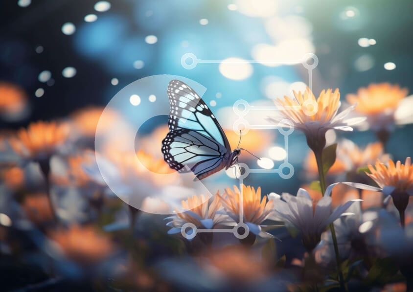 Intra Συλλεκτικό Ξύλινο Παζλ Plywood  4mm - Πεταλούδα σκαρφαλωμένη στα λουλούδια Σε Ξύλινο Κουτί - Διαστάσεις: 10x10 cm – 25 κομμάτια