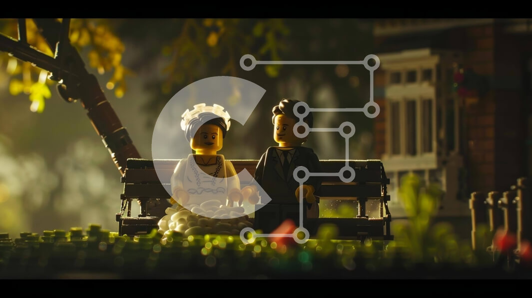 Intra Συλλεκτικό Ξύλινο Παζλ Plywood  4mm - Φιγούρια Lego με νυφική ​​ενδυμασία σε πάγκο πάρκου Σε Ξύλινο Κουτί - Διαστάσεις Puzzle: 10x10 cm – 25 κομμάτια