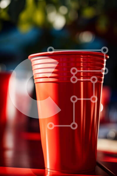 Σετ των 2 Intra Συλλεκτικό Ξύλινο Παζλ Plywood  4mm - Κόκκινα πλαστικά κύπελλα στο τραπέζι εξωτερικού χώρου Σε Ξύλινο Κουτί - Διαστάσεις: 10x10 cm – 25 κομμάτια