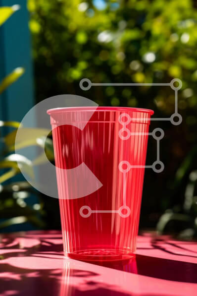 Intra Συλλεκτικό Ξύλινο Παζλ Plywood  4mm - Κόκκινο πλαστικό κύπελλο σε πορτοκαλί τραπέζι Σε Ξύλινο Κουτί - Διαστάσεις: 10x10 cm – 25 κομμάτια