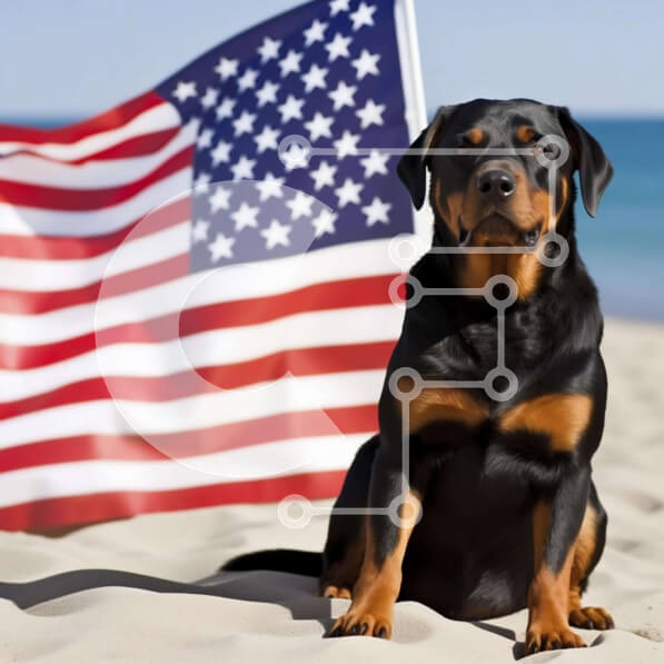 Intra Συλλεκτικό Ξύλινο Παζλ Plywood  4mm - Σκυλί στην παραλία με αμερικανική σημαία Σε Ξύλινο Κουτί - Διαστάσεις: 10x10 cm – 25 κομμάτια