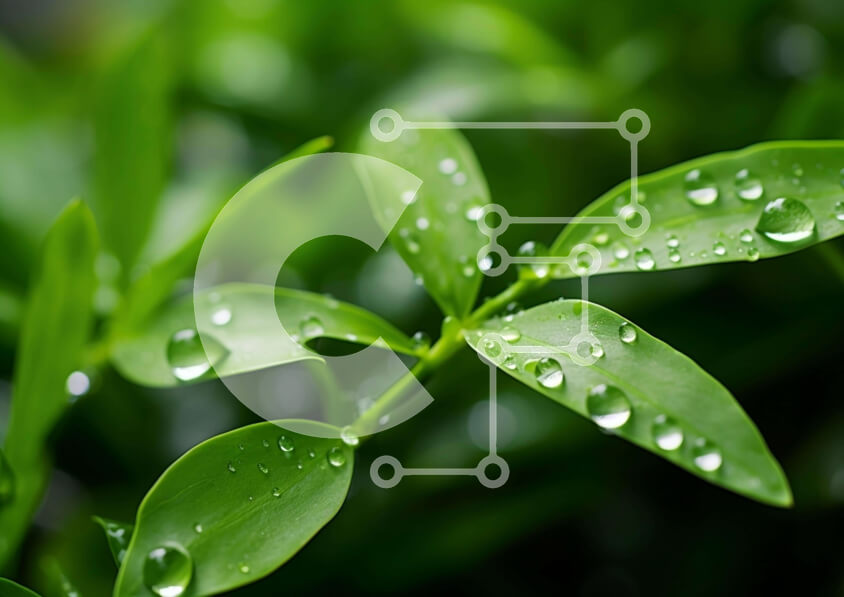 Intra Συλλεκτικό Ξύλινο Παζλ Plywood  4mm - Κοντινό πλάνο πράσινων φύλλων με σταγονίδια νερού Σε Ξύλινο Κουτί - Διαστάσεις: 10x10 cm – 25 κομμάτια