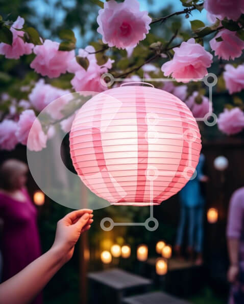 Intra Συλλεκτικό Ξύλινο Παζλ Plywood  4mm - Ροζ χάρτινο φανάρι στην πίσω αυλή με κηροπήγια Σε Ξύλινο Κουτί - Διαστάσεις Puzzle: 10x10 cm – 25 κομμάτια