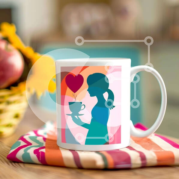 Intra Συλλεκτικό Ξύλινο Παζλ Plywood  4mm - Λευκή κούπα καφέ με εικονογράφηση έγκυων γυναικών και κίτρινο μπολ Σε Ξύλινο Κουτί - Διαστάσεις: 10x10 cm – 25 κομμάτια