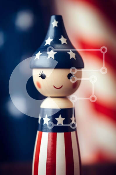 Intra Συλλεκτικό Ξύλινο Παζλ Plywood  4mm - Πατριωτικό ξύλινο ειδώλιο με μοτίβο αμερικανικής σημαίας Σε Ξύλινο Κουτί - Διαστάσεις Puzzle: 10x10 cm – 25 κομμάτια