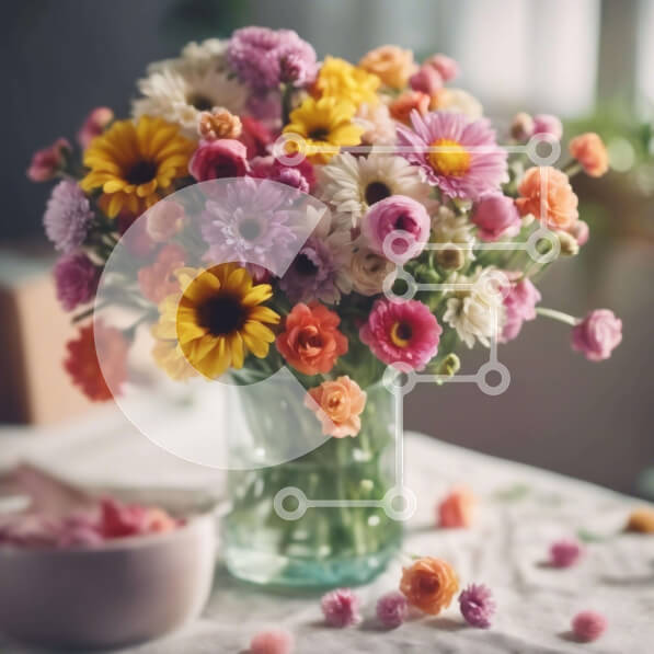 Intra Συλλεκτικό Ξύλινο Παζλ Plywood  4mm - Πολύχρωμο γυάλινο βάζο με λουλούδια στο τραπέζι Σε Ξύλινο Κουτί - Διαστάσεις: 10x10 cm – 25 κομμάτια