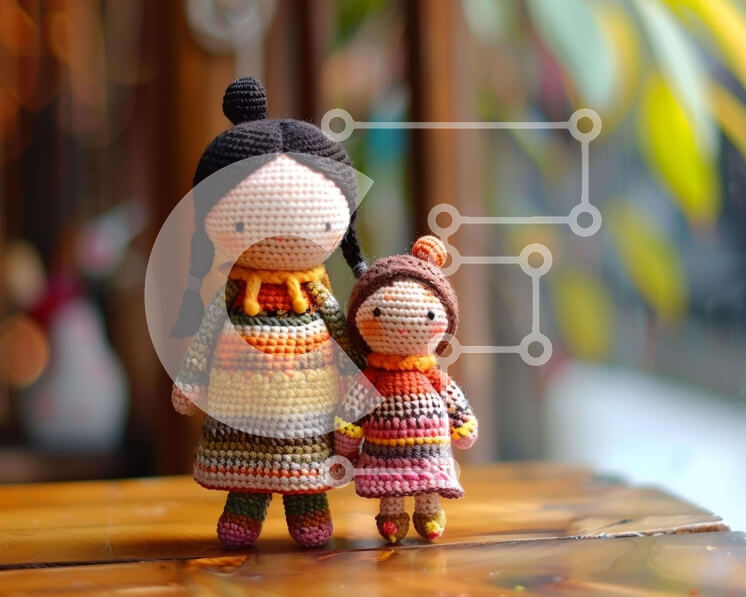 Intra Συλλεκτικό Ξύλινο Παζλ Plywood  4mm - Πολύχρωμες κροσέ κούκλες που κρατούν τα χέρια Σε Ξύλινο Κουτί - Διαστάσεις Puzzle: 10x10 cm – 25 κομμάτια