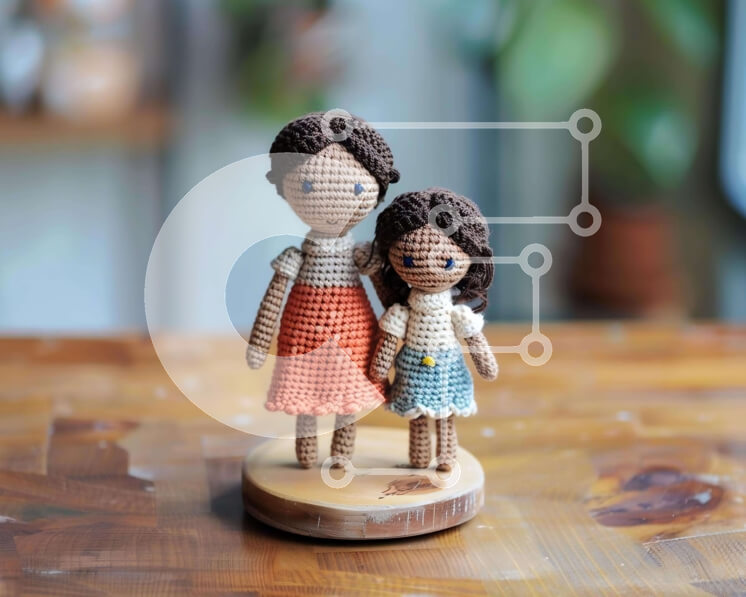 Intra Συλλεκτικό Ξύλινο Παζλ Plywood  4mm - Κούκλες με κροσέ σε ξύλινο σταντ Σε Ξύλινο Κουτί - Διαστάσεις Puzzle: 10x10 cm – 25 κομμάτια