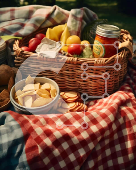 Intra Συλλεκτικό Ξύλινο Παζλ Plywood  4mm - Καλάθι για πικνίκ με φρούτα και σνακ Σε Ξύλινο Κουτί - Διαστάσεις: 10x10 cm – 25 κομμάτια