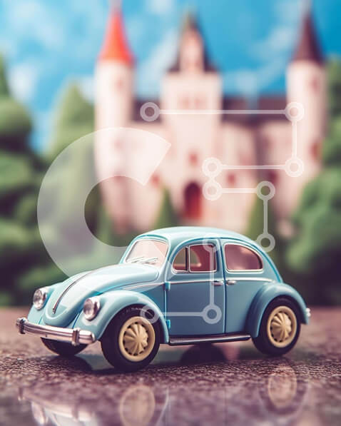 Intra Συλλεκτικό Ξύλινο Παζλ Plywood  4mm - Παιχνίδι Volkswagen Beetle Car στο Κάστρο Σε Ξύλινο Κουτί - Διαστάσεις Puzzle: 10x10 cm – 25 κομμάτια