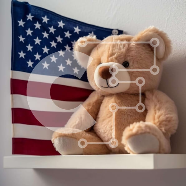 Intra Συλλεκτικό Ξύλινο Παζλ Plywood  4mm - Αρκουδάκι και επίδειξη αμερικανικής σημαίας Σε Ξύλινο Κουτί - Διαστάσεις: 10x10 cm – 25 κομμάτια