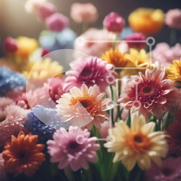 Intra Συλλεκτικό Ξύλινο Παζλ Plywood  4mm - Πολύχρωμο μπουκέτο λουλουδιών με μαργαρίτες, γαρύφαλλα και ασφόδελους Σε Ξύλινο Κουτί - Διαστάσεις: 10x10 cm – 25 κομμάτια