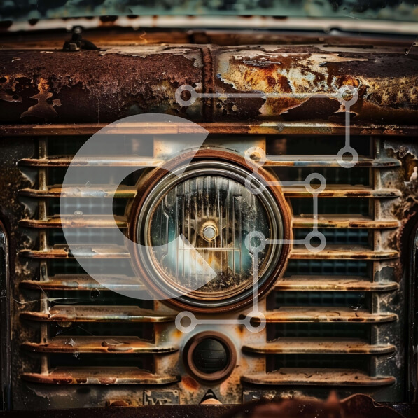 Intra Συλλεκτικό Ξύλινο Παζλ Plywood  4mm - Εγκαταλελειμμένο σκουριασμένο όχημα με σημάδια φθοράς Σε Ξύλινο Κουτί - Διαστάσεις Puzzle: 10x10 cm – 25 κομμάτια