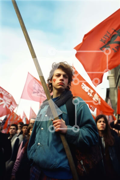 Intra Συλλεκτικό Ξύλινο Παζλ Plywood  4mm - Άνθρωπος με πορτοκαλί και κόκκινη σημαία που περιβάλλεται από ανθρώπους Σε Ξύλινο Κουτί - Διαστάσεις Puzzle: 10x10 cm – 25 κομμάτια