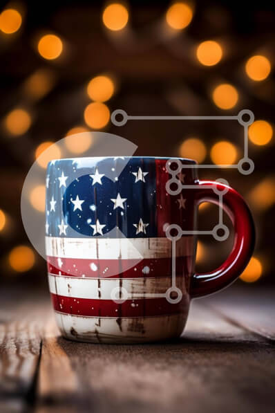 Intra Συλλεκτικό Ξύλινο Παζλ Plywood  4mm - Πατριωτική κούπα καφέ με σχέδιο αμερικανικής σημαίας Σε Ξύλινο Κουτί - Διαστάσεις: 10x10 cm – 25 κομμάτια