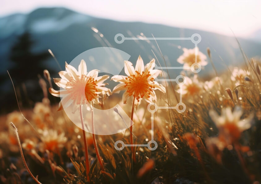 Intra Συλλεκτικό Ξύλινο Παζλ Plywood  4mm - Πεδίο με κίτρινα λουλούδια και βουνά Σε Ξύλινο Κουτί - Διαστάσεις: 10x10 cm – 25 κομμάτια