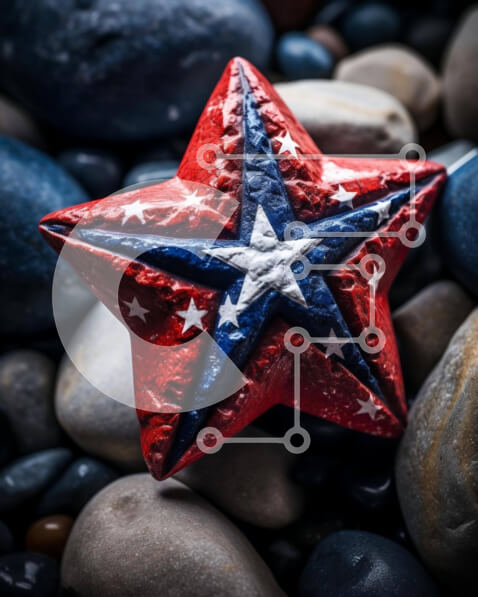 Intra Συλλεκτικό Ξύλινο Παζλ Plywood  4mm - Κόκκινο, λευκό και μπλε αντικείμενο σε σχήμα αστεριού σε βράχους Σε Ξύλινο Κουτί - Διαστάσεις Puzzle: 10x10 cm – 25 κομμάτια