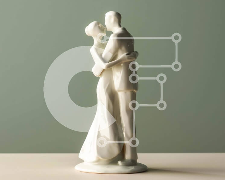 Intra Συλλεκτικό Ξύλινο Παζλ Plywood  4mm - Ειδώλιο δύο ανθρώπων που αγκαλιάζονται σε λευκό κεραμικό Σε Ξύλινο Κουτί - Διαστάσεις Puzzle: 10x10 cm – 25 κομμάτια