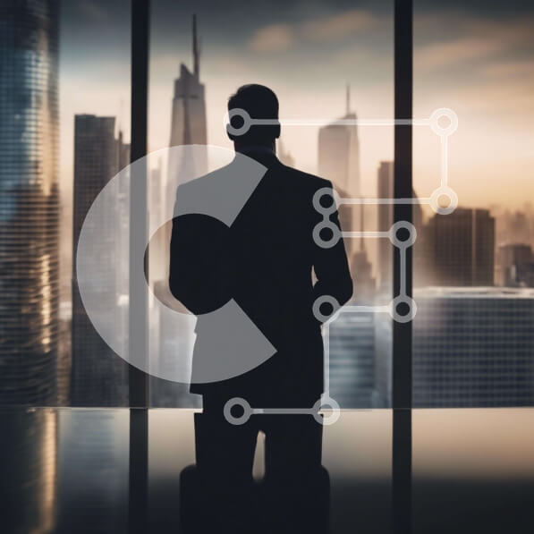 Intra Συλλεκτικό Ξύλινο Παζλ Plywood  4mm - Επιχειρηματίας που στοχάζεται στον ορίζοντα της πόλης Σε Ξύλινο Κουτί - Διαστάσεις Puzzle: 10x10 cm – 25 κομμάτια