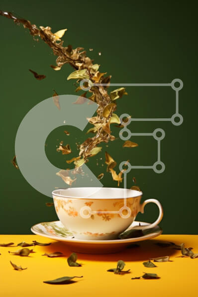 Σετ των 2 Intra Συλλεκτικό Ξύλινο Παζλ Plywood  4mm - Φλιτζάνι τσαγιού με τα φύλλα που πέφτουν στο τραπέζι Σε Ξύλινο Κουτί - Διαστάσεις: 10x10 cm – 25 κομμάτια