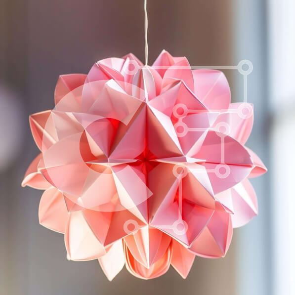 Intra Συλλεκτικό Ξύλινο Παζλ Plywood  4mm - Ροζ χάρτινο λουλούδι Origami που κρέμεται στο δωμάτιο Σε Ξύλινο Κουτί - Διαστάσεις Puzzle: 10x10 cm – 25 κομμάτια