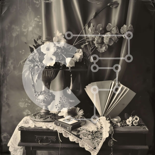 Intra Συλλεκτικό Ξύλινο Παζλ Plywood  4mm - Τραπέζι αντίκα με λουλούδια, βάζα, ανεμιστήρα και βιβλία Σε Ξύλινο Κουτί - Διαστάσεις Puzzle: 10x10 cm – 25 κομμάτια