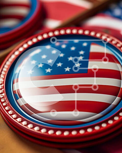 Intra Συλλεκτικό Ξύλινο Παζλ Plywood  4mm - Κόκκινα και μπλε κουμπιά αμερικανικής σημαίας Σε Ξύλινο Κουτί - Διαστάσεις Puzzle: 10x10 cm – 25 κομμάτια