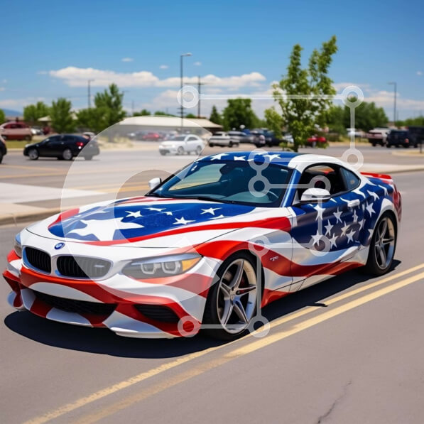 Intra Συλλεκτικό Ξύλινο Παζλ Plywood  4mm - Κόκκινο, λευκό και μπλε σπορ αυτοκίνητο με μοτίβο αμερικανικής σημαίας Σε Ξύλινο Κουτί - Διαστάσεις Puzzle: 10x10 cm – 25 κομμάτια